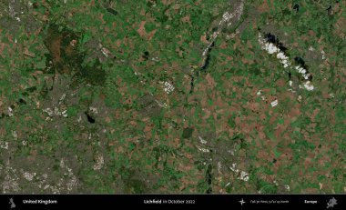 Lichfield 'da. Ekim 2022 'de çekilen Kopernik Nöbetçi karolarından oluşan bir uydu görüntüsü üzerinde Birleşik Krallık' ın idari alanı