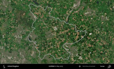 Lichfield 'da. Mayıs 2023 'te çekilen Copernicus Sentinel karolarından oluşan bir uydu görüntüsü üzerinde Birleşik Krallık' ın idari alanının ana hatlarını belirledik.