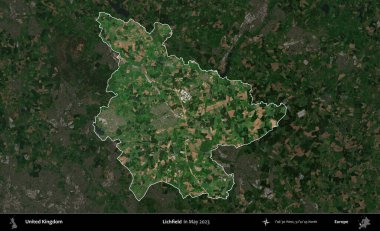 Lichfield 'da. Birleşik Krallık 'ın idari alanı, Mayıs 2023' te çekilen Kopernik Nöbetçi karolarından oluşan koyu renkli bir uydu görüntüsü üzerinde vurgulandı ve özetlendi.