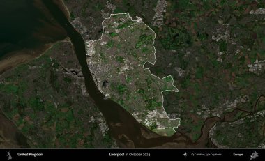 Liverpool 'da. Birleşik Krallık 'ın idari alanı, Ekim 2024' te çekilen Kopernik Nöbetçi karolarından oluşan koyu renkli bir uydu görüntüsü üzerinde vurgulandı ve özetlendi.