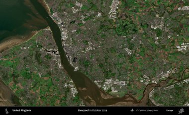 Liverpool 'da. Ekim 2024 'te Copernicus Sentinel karolarından oluşan bir uydu görüntüsü üzerinde Birleşik Krallık' ın idari alanı