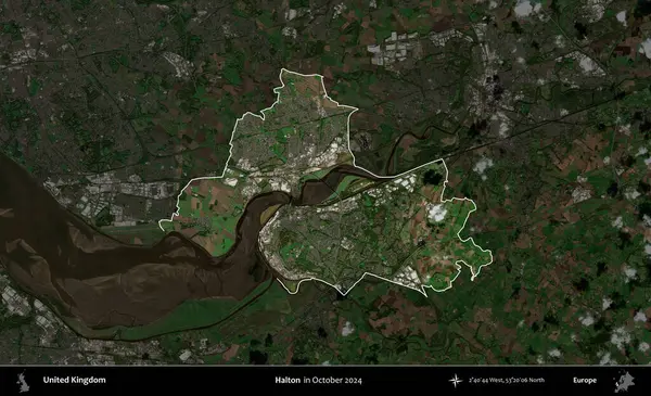 Halton. Birleşik Krallık 'ın idari alanı, Ekim 2024' te çekilen Kopernik Nöbetçi karolarından oluşan koyu renkli bir uydu görüntüsü üzerinde vurgulandı ve özetlendi.