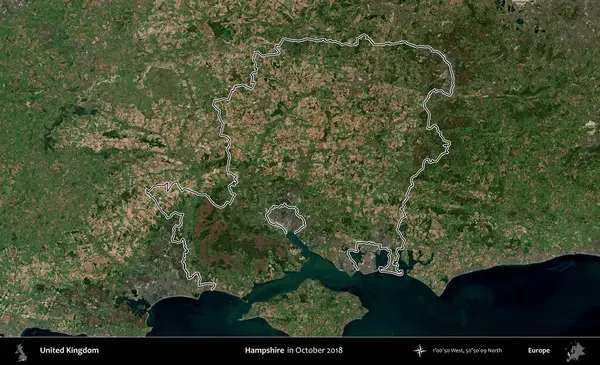 Hampshire. Ekim 2018 'de çekilen Kopernik Nöbetçi karolarından oluşan bir uydu görüntüsü üzerinde Birleşik Krallık' ın idari alanının ana hatlarını belirledik.
