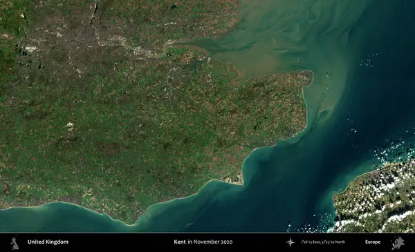 Kent. Kopernik Sentinel 'in Kasım 2020' de çekilmiş uydu görüntüsü üzerinde Birleşik Krallık 'ın idari alanı