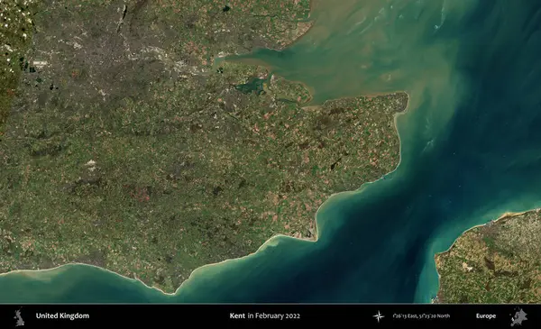 Kent. Şubat 2022 'de çekilen Kopernik Nöbetçi karolarından oluşan bir uydu görüntüsü üzerinde Birleşik Krallık' ın idari alanı