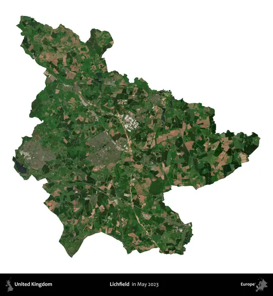 Lichfield 'da. Birleşik Krallık 'ın idari alanı, Mayıs 2023' te çekilen Kopernik Nöbetçi karolarından oluşan bir uydu görüntüsü üzerinde beyaza izole edilmiştir.