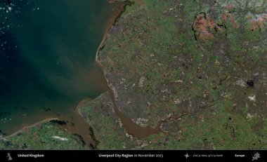 Liverpool Şehri Bölgesi. Kopernik Sentinel 'in Kasım 2023' te çekilmiş uydu görüntüsü üzerine Birleşik Krallık 'ın idari bölgesi.