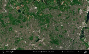 Londra Barnet İlçesi. Mayıs 2024 'te Copernicus Sentinel karolarından oluşan bir uydu görüntüsü üzerinde Birleşik Krallık' ın idari alanı