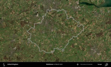 Maidstone. Mart 2021 'de çekilen Copernicus Sentinel karolarından oluşan bir uydu görüntüsü üzerinde Birleşik Krallık' ın idari bölgesinin ana hatlarını belirledik.