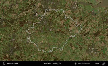 Maidstone. Ocak 2024 'te çekilen Kopernik Nöbetçi karolarından oluşan bir uydu görüntüsü üzerinde Birleşik Krallık' ın idari bölgesinin ana hatlarını belirledik.