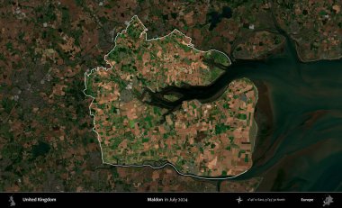Maldon. Birleşik Krallık 'ın idari alanı, Temmuz 2024' te çekilen Kopernik Nöbetçi karolarından oluşan koyu renkli bir uydu görüntüsü üzerinde vurgulandı ve özetlendi.