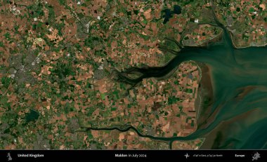 Maldon. Temmuz 2024 'te çekilen Kopernik Nöbetçi karolarından oluşan bir uydu görüntüsü üzerinde Birleşik Krallık' ın idari alanı