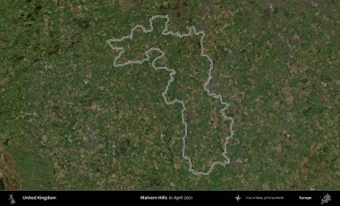 Malvern Tepeleri. Nisan 2021 'de çekilen Kopernik Nöbetçi karolarından oluşan bir uydu görüntüsü üzerinde Birleşik Krallık' ın idari bölgesinin ana hatlarını belirledik.