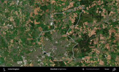 Mansfield. Nisan 2024 'te çekilen Kopernik Nöbetçi karolarından oluşan bir uydu görüntüsü üzerinde Birleşik Krallık' ın idari bölgesinin ana hatlarını belirledik.