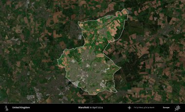 Mansfield. Birleşik Krallık 'ın idari alanı, Nisan 2024' te çekilen Kopernik Nöbetçi karolarından oluşan koyu renkli bir uydu görüntüsü üzerinde vurgulandı ve özetlendi.