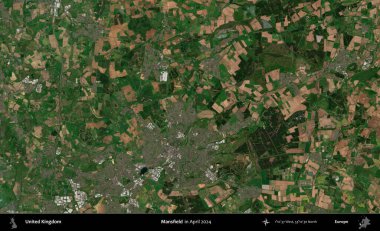 Mansfield. Nisan 2024 'te çekilen Kopernik Nöbetçi karolarından oluşan bir uydu görüntüsü üzerinde Birleşik Krallık' ın idari alanı