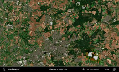 Mansfield. Ağustos 2024 'te çekilen Kopernik Nöbetçi karolarından oluşan bir uydu görüntüsü üzerinde Birleşik Krallık' ın idari alanı