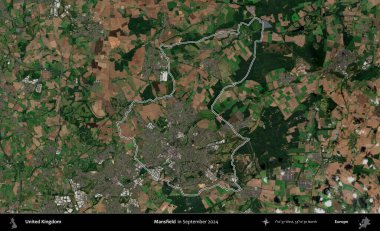 Mansfield. Eylül 2024 'te çekilen Kopernik Nöbetçi karolarından oluşan bir uydu görüntüsü üzerinde Birleşik Krallık' ın idari bölgesinin ana hatlarını belirledik.