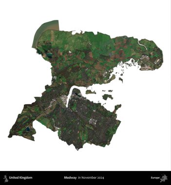 Medway. Birleşik Krallık 'ın idari alanı, Kasım 2024' te çekilen Kopernik Nöbetçi karolarından oluşan bir uydu görüntüsü üzerinde beyaza izole edilmiştir.