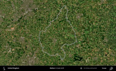 Melton. Haziran 2018 'de çekilen Kopernik Nöbetçi karolarından oluşan bir uydu görüntüsü üzerinde Birleşik Krallık' ın idari alanının ana hatlarını belirledik.