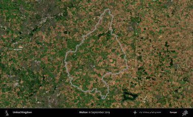 Melton. Eylül 2019 'da çekilen Kopernik Nöbetçi karolarından oluşan bir uydu görüntüsü üzerinde Birleşik Krallık' ın idari alanının ana hatlarını belirledik.