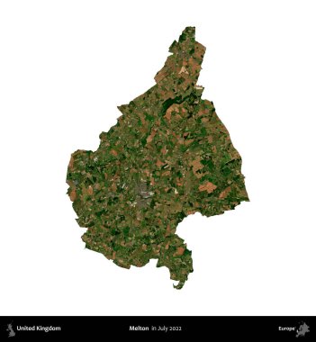 Melton. Birleşik Krallık 'ın idari alanı, Temmuz 2022' de çekilen Kopernik Nöbetçi karolarından oluşan bir uydu görüntüsüyle beyaza izole edildi.