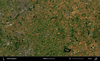 Melton. Temmuz 2022 'de çekilen Kopernik Nöbetçi karolarından oluşan bir uydu görüntüsü üzerinde Birleşik Krallık' ın idari alanı