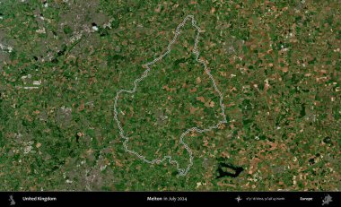 Melton. Temmuz 2024 'te çekilen Copernicus Sentinel karolarından oluşan bir uydu görüntüsü üzerinde Birleşik Krallık' ın idari bölgesinin ana hatlarını belirledik.
