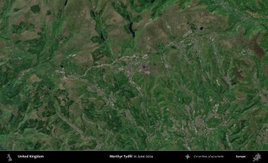 Merthyr Tydfil. Haziran 2024 'te çekilen Kopernik Nöbetçi karolarından oluşan bir uydu görüntüsü üzerinde Birleşik Krallık' ın idari alanı