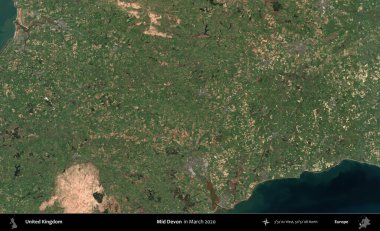 Devon 'ın ortası. Mart 2020 'de Copernicus Sentinel karolarından oluşan bir uydu görüntüsü üzerinde Birleşik Krallık' ın idari alanı