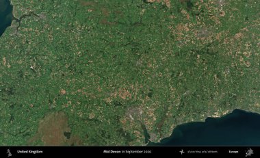 Devon 'ın ortası. Eylül 2020 'de Copernicus Sentinel karolarından oluşan bir uydu görüntüsü üzerinde Birleşik Krallık' ın idari alanı