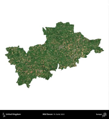 Devon 'ın ortası. Birleşik Krallık 'ın idari alanı, Haziran 2021' de çekilen Kopernik Nöbetçi karolarından oluşan bir uydu görüntüsüyle beyaza izole edilmiştir.