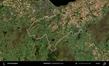 Midlothian. Eylül 2024 'te çekilen Kopernik Nöbetçi karolarından oluşan bir uydu görüntüsü üzerinde Birleşik Krallık' ın idari bölgesinin ana hatlarını belirledik.