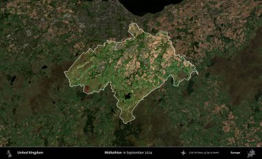 Midlothian. Birleşik Krallık 'ın idari alanı, Eylül 2024' te çekilen Kopernik Nöbetçi karolarından oluşan koyu renkli bir uydu görüntüsü üzerinde vurgulandı ve özetlendi.