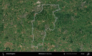 Sussex 'in ortasında. Temmuz 2024 'te çekilen Copernicus Sentinel karolarından oluşan bir uydu görüntüsü üzerinde Birleşik Krallık' ın idari bölgesinin ana hatlarını belirledik.