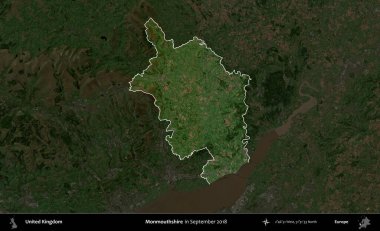 Monmouthshire 'da. Birleşik Krallık 'ın idari alanı, Eylül 2018' de çekilen Kopernik Nöbetçi karolarından oluşan koyu renkli bir uydu görüntüsü üzerinde vurgulandı ve özetlendi.