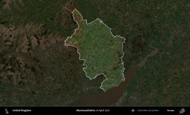 Monmouthshire 'da. Birleşik Krallık 'ın idari alanı, Nisan 2021' de çekilen Kopernik Nöbetçi karolarından oluşan koyu renkli bir uydu görüntüsü üzerinde vurgulandı ve özetlendi.