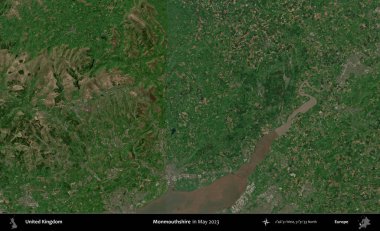 Monmouthshire 'da. Mayıs 2023 'te Copernicus Sentinel karolarından oluşan bir uydu görüntüsü üzerinde Birleşik Krallık' ın idari alanı