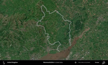 Monmouthshire 'da. Haziran 2024 'te çekilen Kopernik Nöbetçi karolarından oluşan bir uydu görüntüsü üzerinde Birleşik Krallık' ın idari alanının ana hatlarını belirledik.