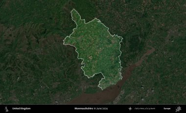 Monmouthshire 'da. Birleşik Krallık 'ın idari alanı, Haziran 2024' te çekilen Kopernik Nöbetçi karolarından oluşan koyu renkli bir uydu görüntüsü üzerinde vurgulandı ve özetlendi.