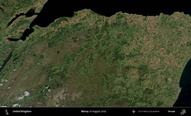 - Moray. Ağustos 2019 'da çekilen Kopernik Nöbetçi karolarından oluşan bir uydu görüntüsü üzerinde Birleşik Krallık' ın idari alanı