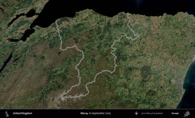 - Moray. Eylül 2019 'da çekilen Kopernik Nöbetçi karolarından oluşan bir uydu görüntüsü üzerinde Birleşik Krallık' ın idari alanının ana hatlarını belirledik.