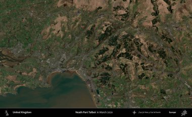 Talbot Limanı 'nın yanında. Mart 2020 'de Copernicus Sentinel karolarından oluşan bir uydu görüntüsü üzerinde Birleşik Krallık' ın idari alanı