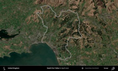 Talbot Limanı 'nın yanında. Nisan 2020 'de çekilen Kopernik Nöbetçi karolarından oluşan bir uydu görüntüsü üzerinde Birleşik Krallık' ın idari alanının ana hatlarını belirledik.