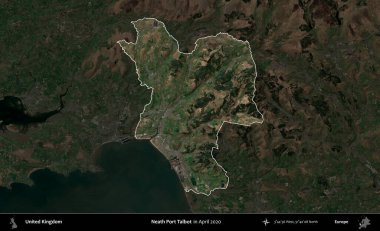 Talbot Limanı 'nın yanında. Birleşik Krallık 'ın idari alanı, Nisan 2020' de çekilen Kopernik Nöbetçi karolarından oluşan koyu renkli bir uydu görüntüsü üzerinde vurgulandı ve özetlendi.