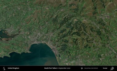 Talbot Limanı 'nın yanında. Eylül 2020 'de Copernicus Sentinel karolarından oluşan bir uydu görüntüsü üzerinde Birleşik Krallık' ın idari alanı