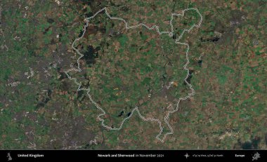 Newark ve Sherwood. Kasım 2021 'de çekilen Kopernik Nöbetçi karolarından oluşan bir uydu görüntüsü üzerinde Birleşik Krallık' ın idari bölgesinin ana hatlarını belirledik.