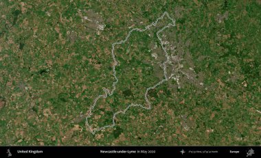 Adı Newcastle-under-Lyme. Mayıs 2020 'de çekilen Copernicus Sentinel karolarından oluşan bir uydu görüntüsü üzerinde Birleşik Krallık' ın idari bölgesini özetledik.