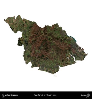 Yeni Orman. Birleşik Krallık 'ın idari alanı, Şubat 2023' te çekilen Kopernik Nöbetçi karolarından oluşan bir uydu görüntüsü ile beyaza izole edilmiştir.
