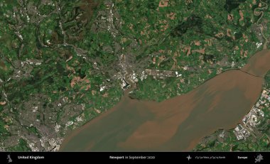 Newport. Eylül 2020 'de Copernicus Sentinel karolarından oluşan bir uydu görüntüsü üzerinde Birleşik Krallık' ın idari alanı